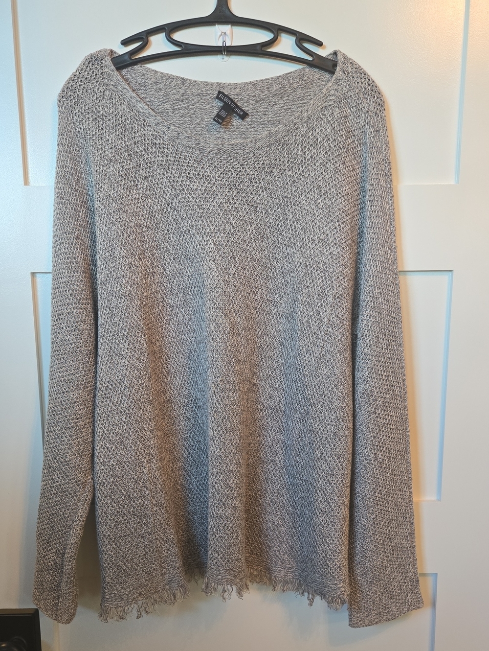 Eileen Fisher Heather Gray Knit Boat Neck Tunic Sweater Organic Linen XL